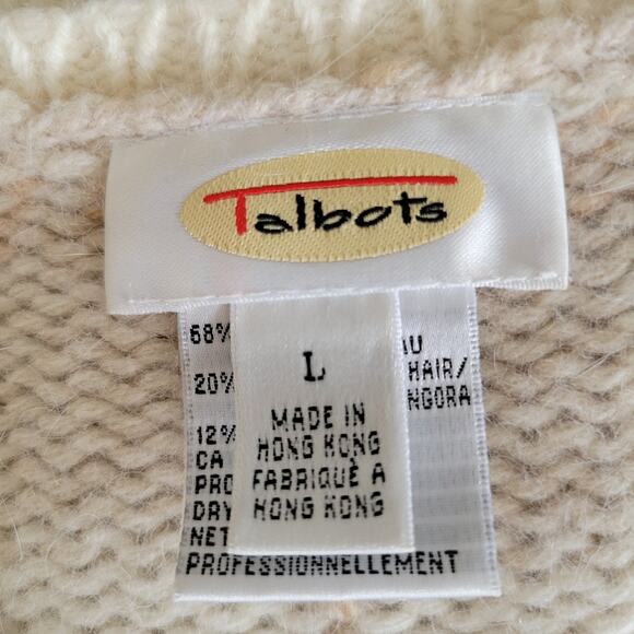 Vintage Talbots Lambswool Angora Cardigan Sweater Cream Soft Women Large - Picture 9 of 12